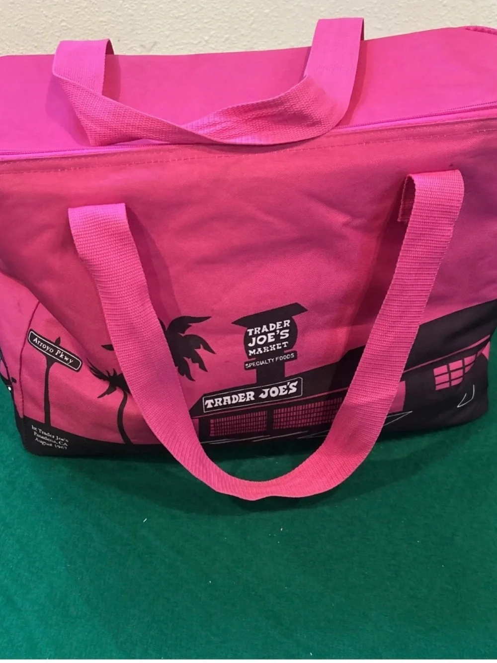 RARE  Trader Joe’s Brazilian hot pink insulated large Tote Bag